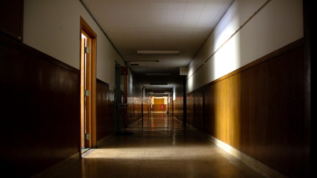 Empty school hallway after hours