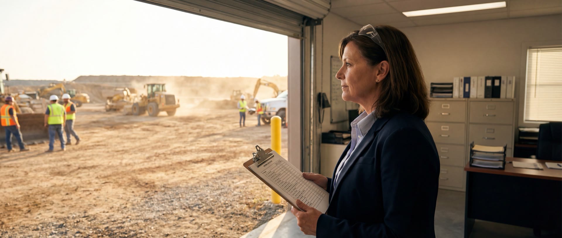 Safety manager overlooking industrial work site